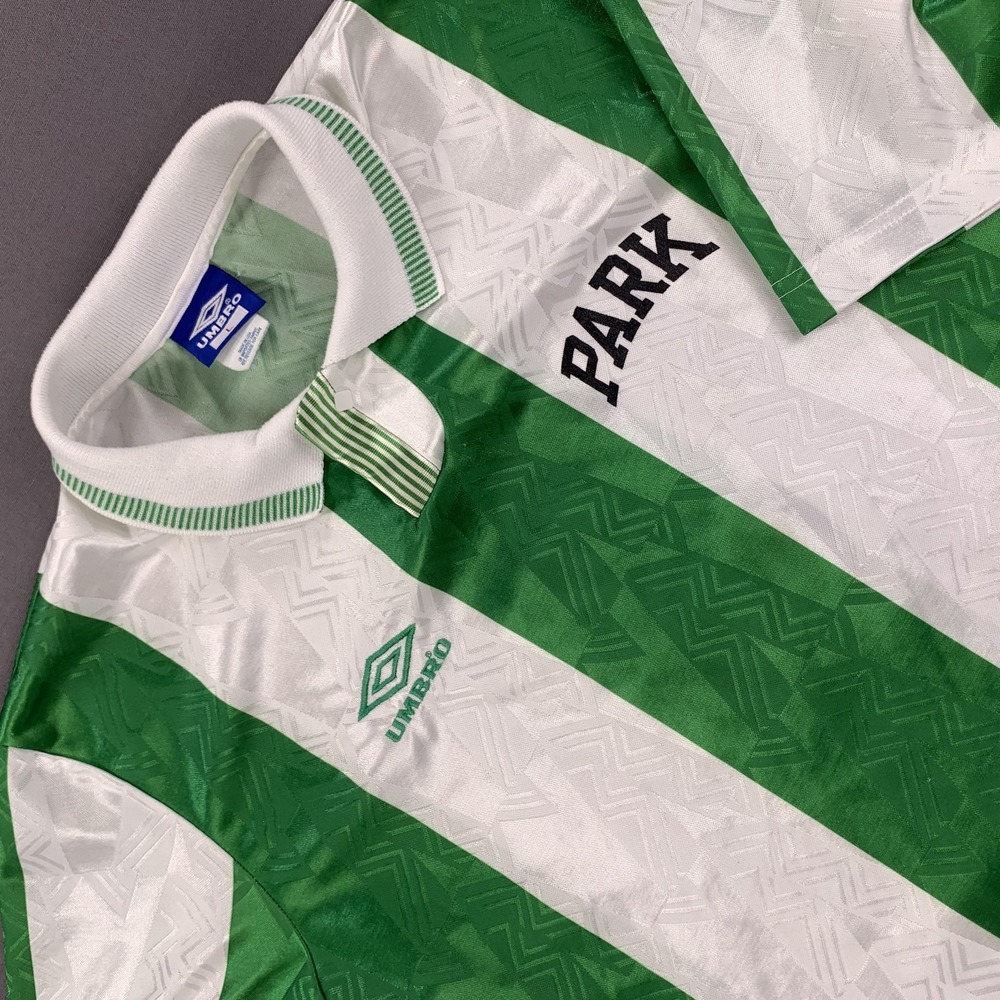 Vintage Umbro Soccer Jersey Mens Large Green White Striped Collared Made USA 90s